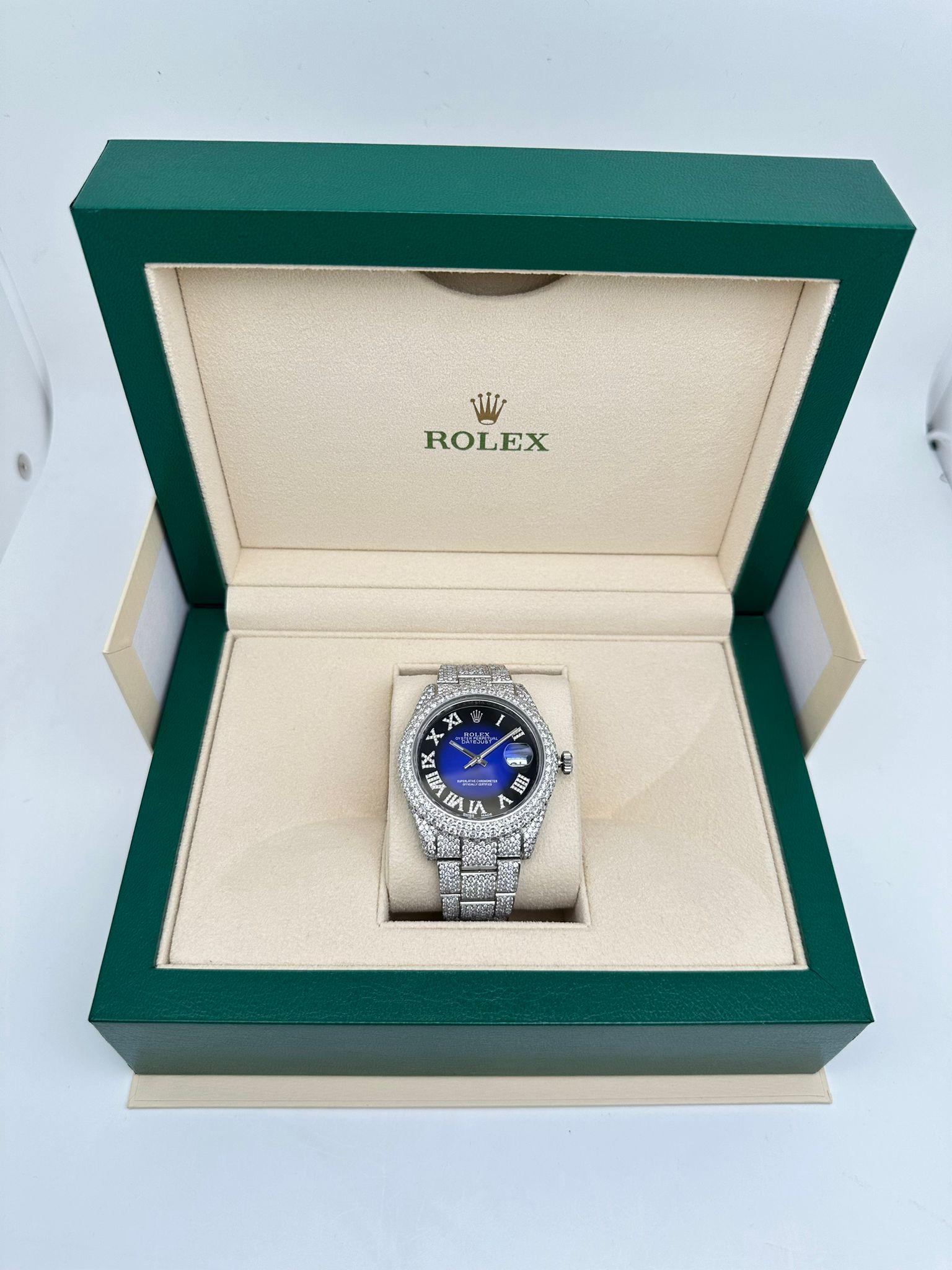 Rolex Datejust 41 Steel Custom Fully Iced Out Blue Dial Watch 126300 For Sale 3