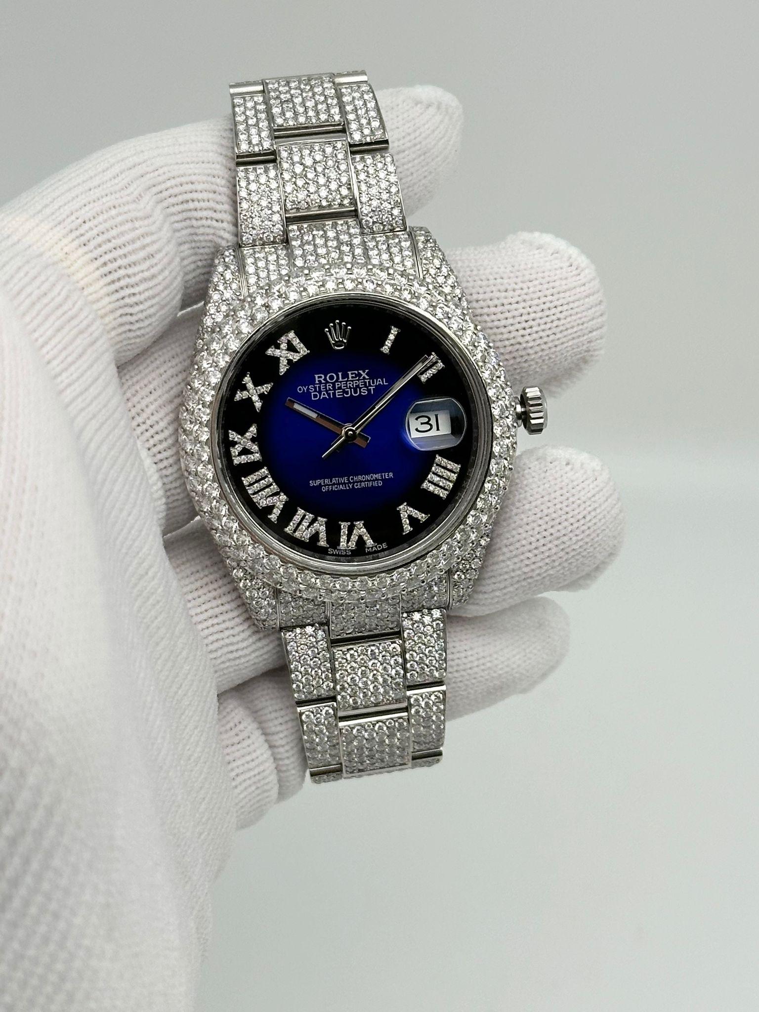 Rolex Datejust 41 Steel Custom Fully Iced Out Blue Dial Watch 126300 For Sale 4