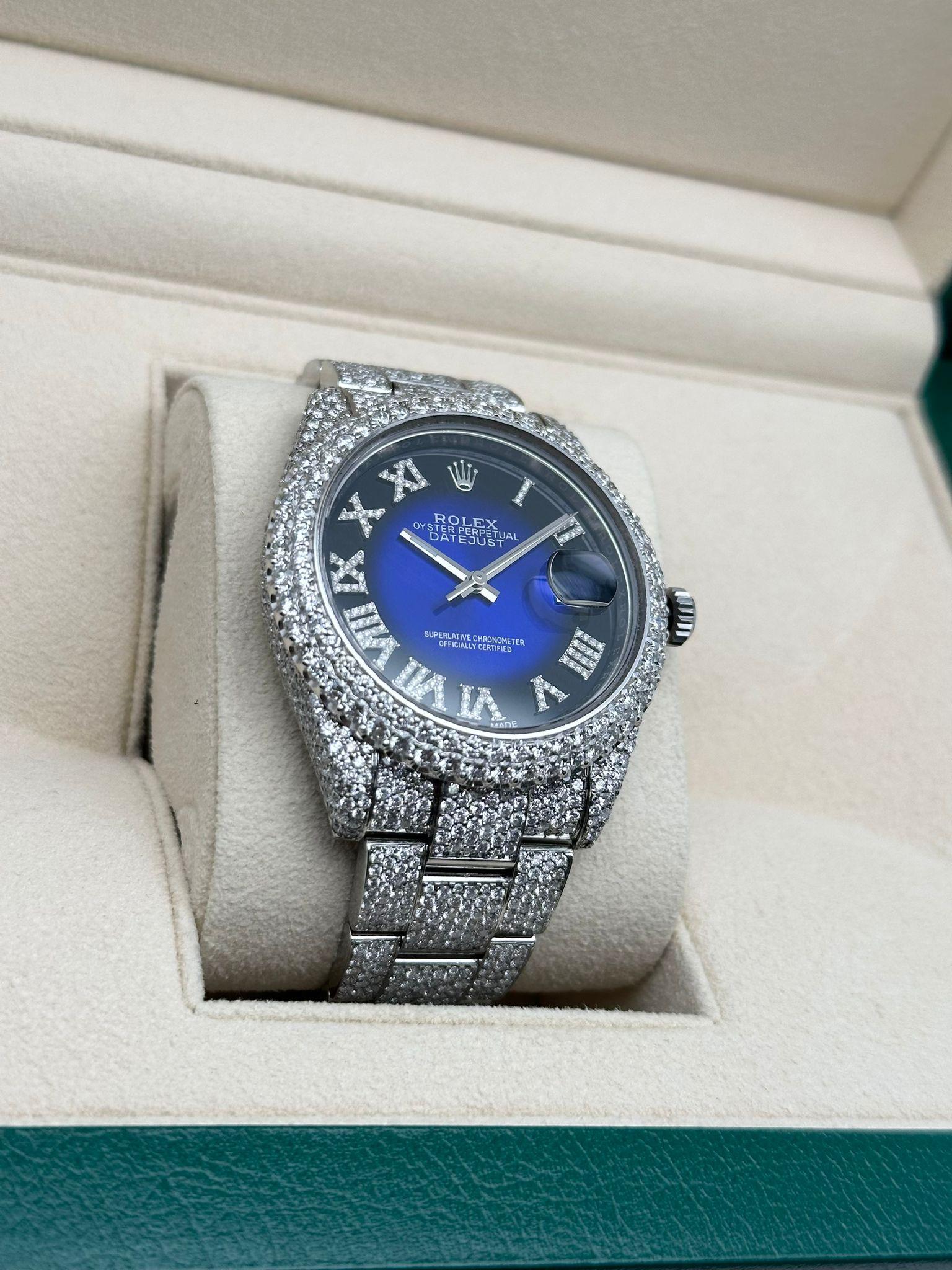 Rolex Datejust 41 Steel Custom Fully Iced Out Blue Dial Watch 126300 For Sale 6