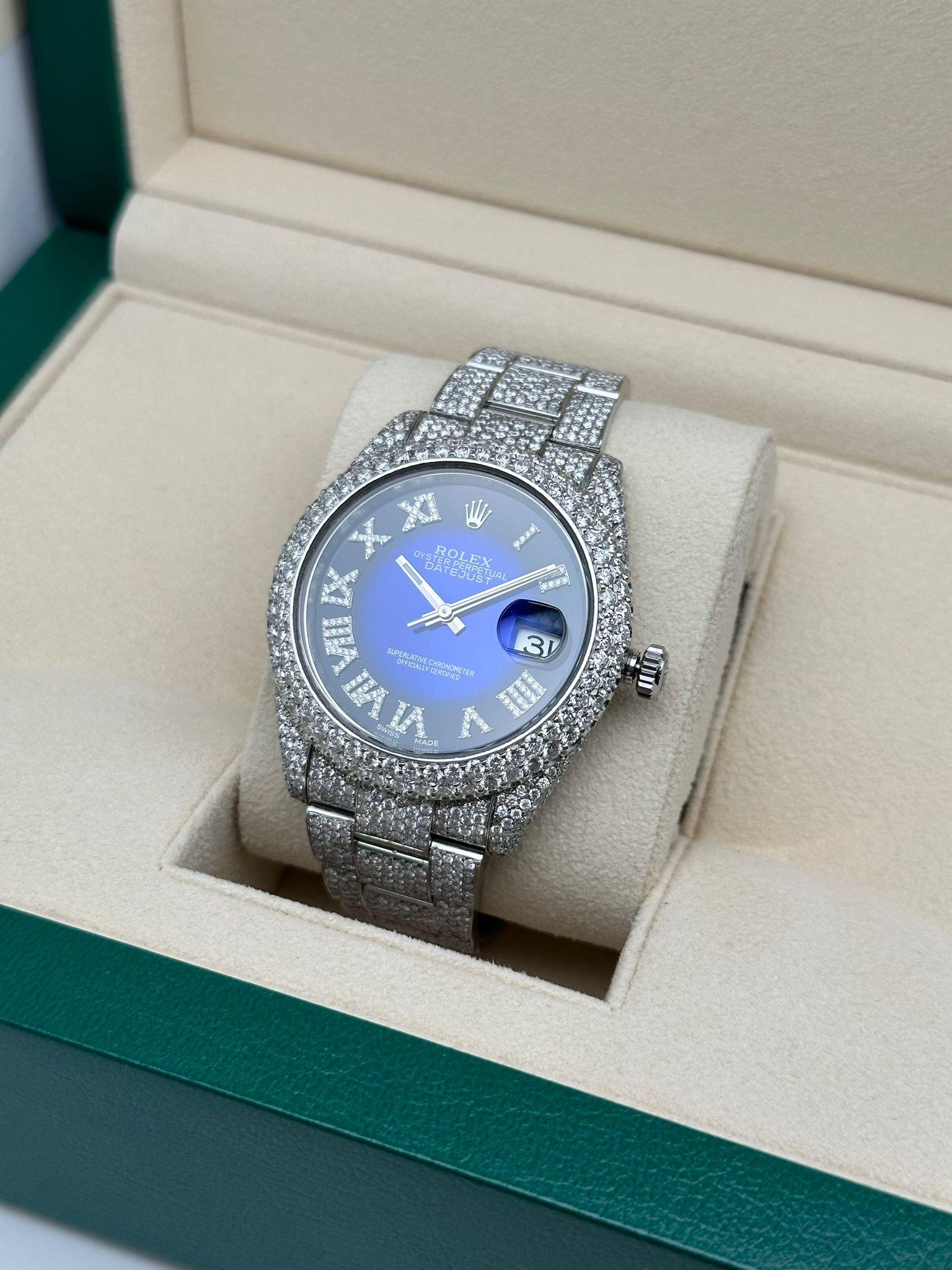 Rolex Datejust 41 Steel Custom Fully Iced Out Blue Dial Watch 126300 For Sale 2