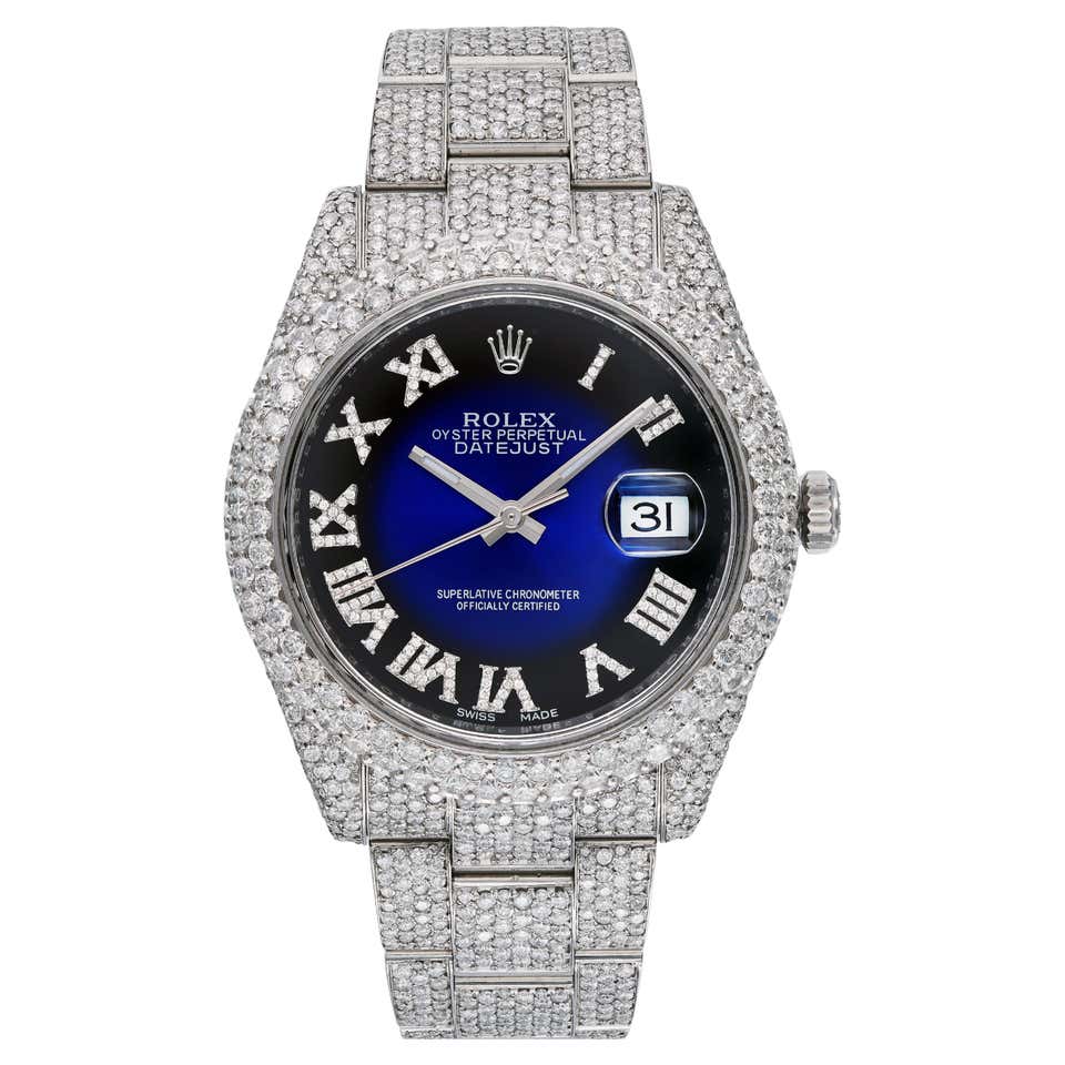 Custom Iced Out Emerald Cut Diamonds Rolex Datejust Wrist Watch For ...