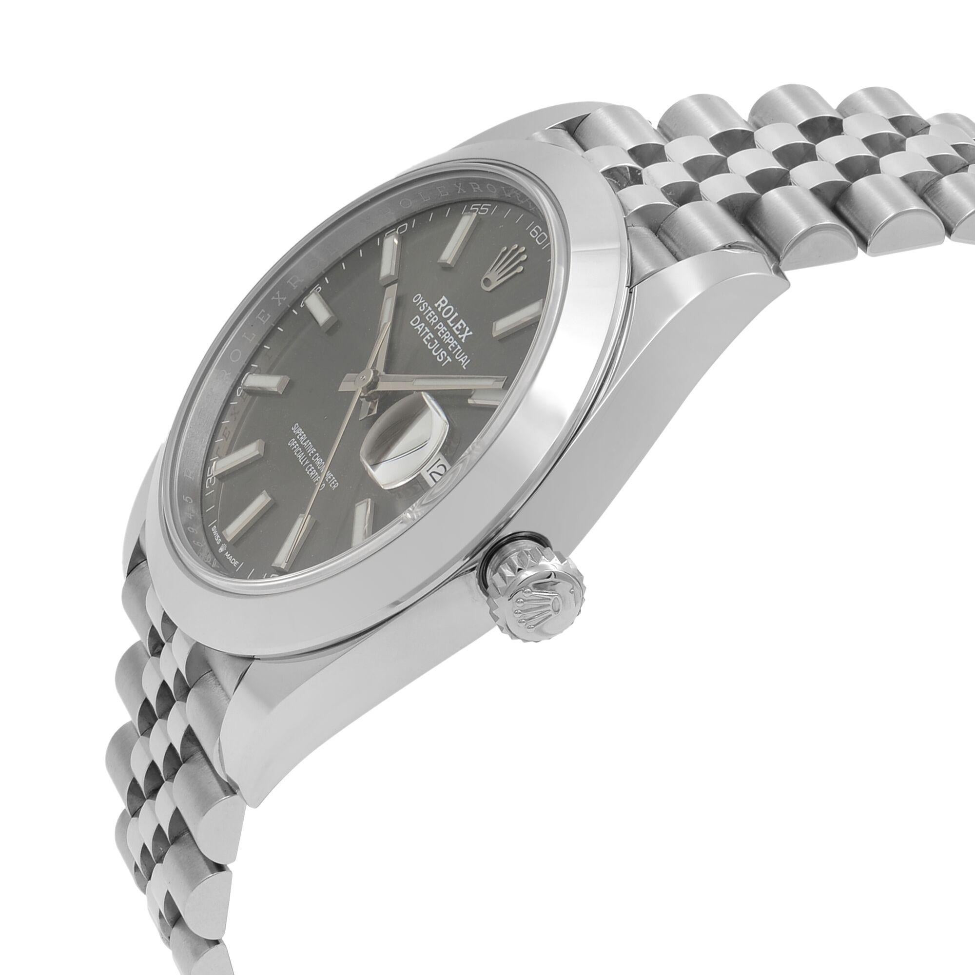 Rolex Datejust 41 Steel Dark Rhodium Dial Jubilee Men's Watch 126300 In New Condition In New York, NY
