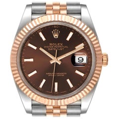 Rolex Datejust 41 Steel Everose Gold Chocolate Dial Watch 126331 Box Card