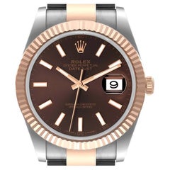 Rolex Datejust 41 Steel Everose Gold Chocolate Dial Watch 126331 Box Card