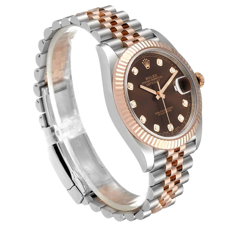 Rolex Datejust 41 Steel Everose Gold Chocolate Diamond Dial Watch 126331 In Excellent Condition For Sale In Atlanta, GA