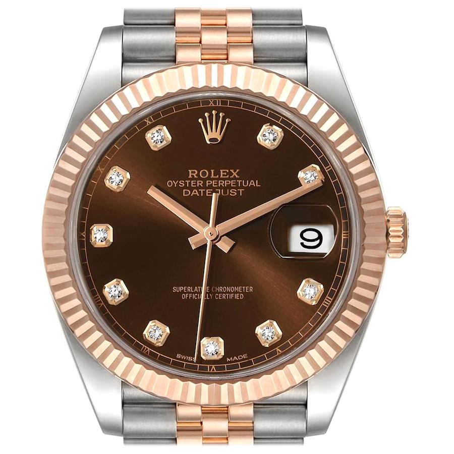 Rolex Datejust 41 Steel Everose Gold Chocolate Diamond Dial Watch 126331 For Sale