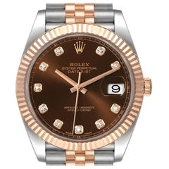 Rolex Datejust 41 Steel Everose Gold Chocolate Diamond Dial Watch 126331