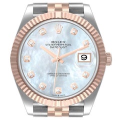 Rolex Datejust 41 Steel Everose Gold MOP Diamond Dial Mens Watch 126331 Unworn