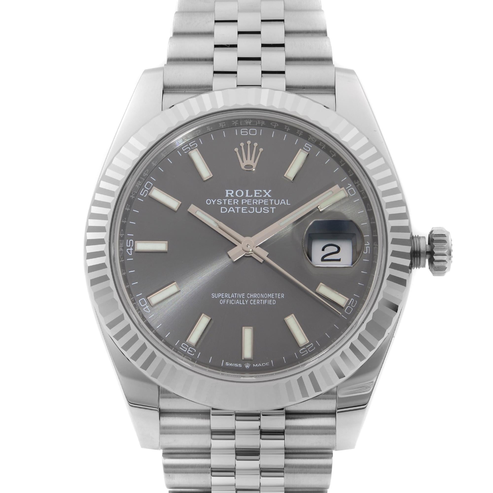 Unworn Rolex Datejust 41 Steel Gold Bezel Jubilee Band Rhodium Dial Men Watch 126334, This Beautiful Timepiece Come with a 2022 Card and is Powered by Mechanical (Automatic) Movement And Features: Round Stainless Steel Case with a Stainless Steel