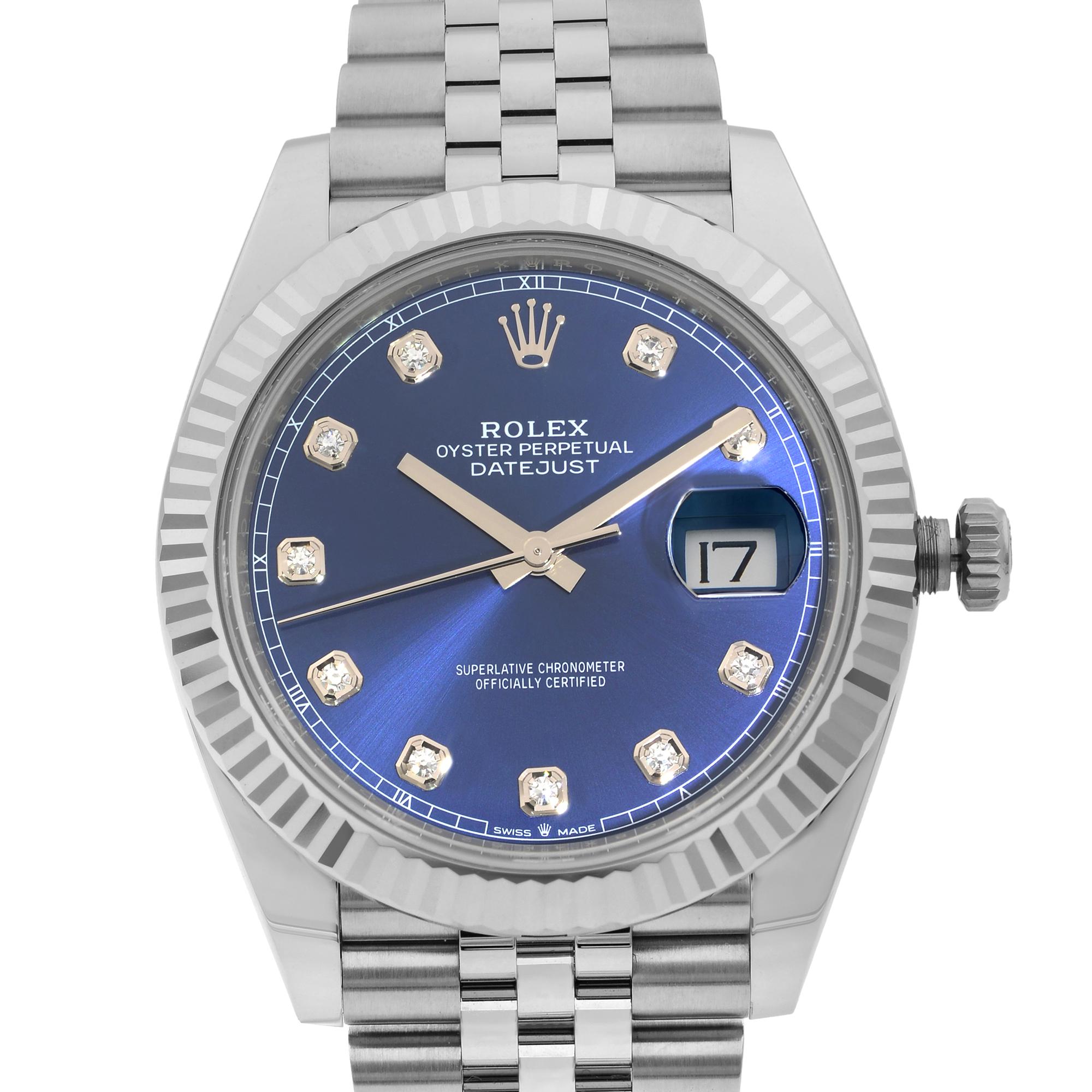 Unworn. This watch comes with an original box and paper.

Movement
Type: Mechanical (Automatic)
Caliber: Caliber 3235
Complications: Date Indicator

Case
Material: Stainless Steel
Shape: Round
Size: 41mm
Thickness: 12mm
Bezel Type: Fluted
Bezel