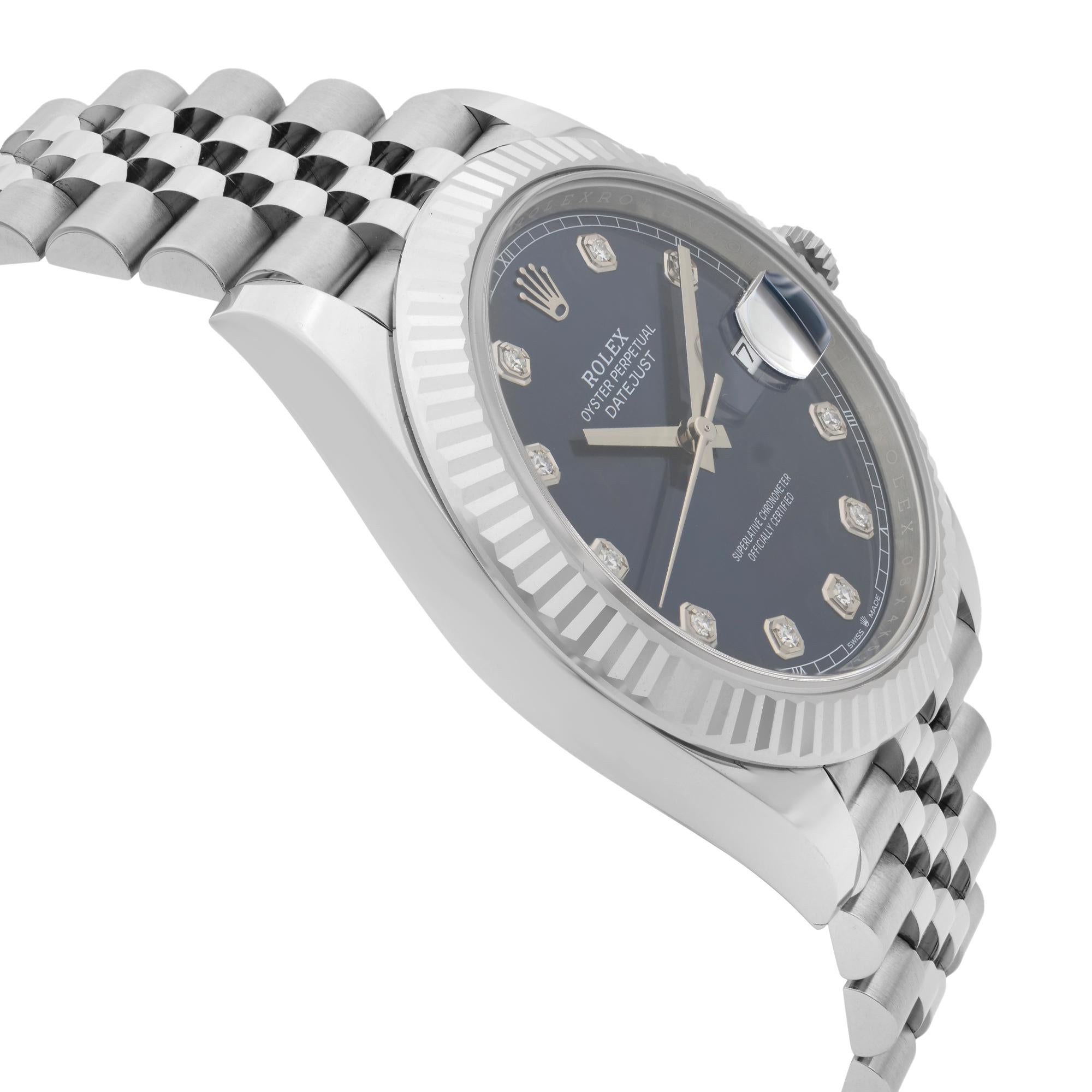 Rolex Datejust 41 Steel Gold Blue Diamond Dial Automatic Men's Watch 126334 In New Condition For Sale In New York, NY