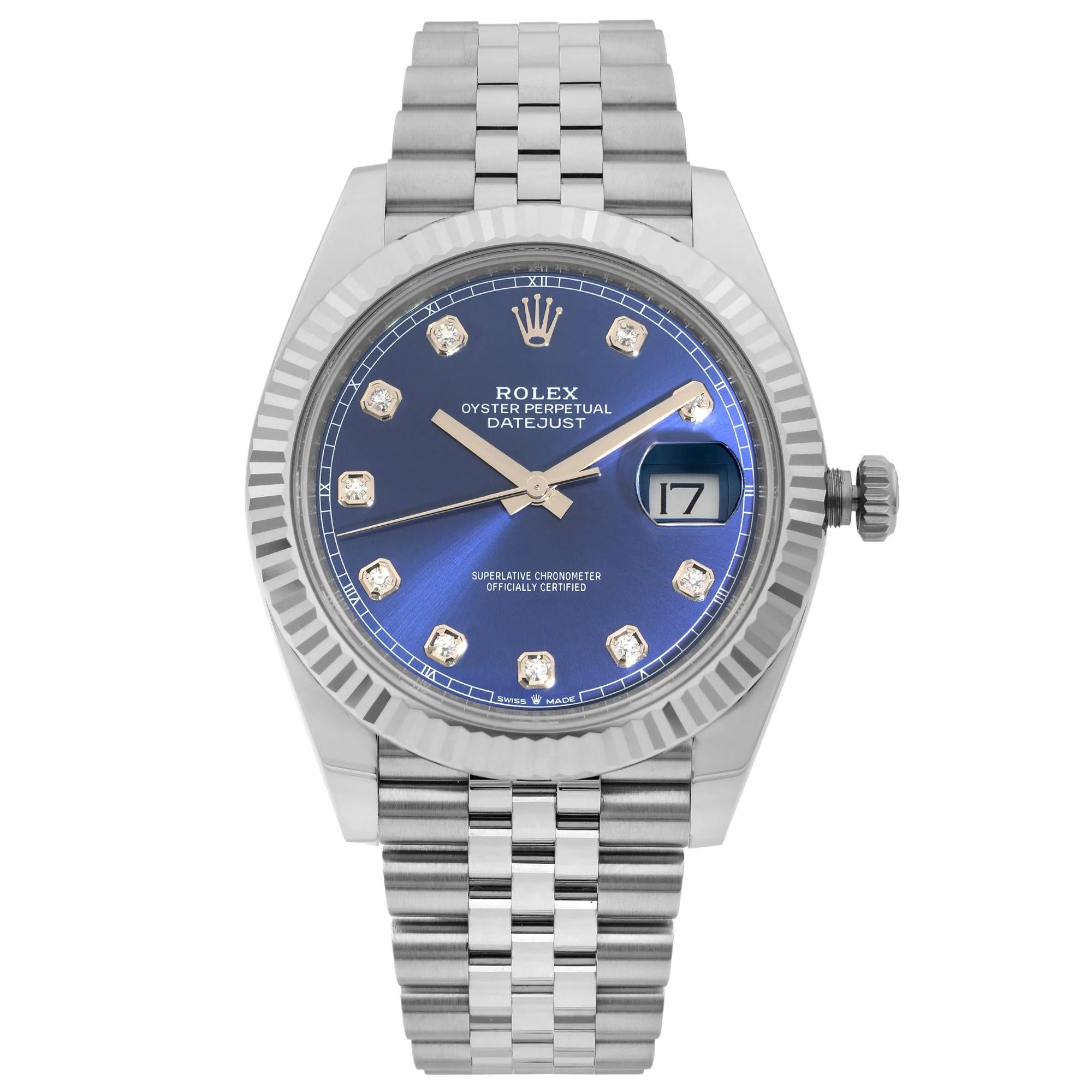 Rolex Datejust 41 Steel Gold Blue Diamond Dial Automatic Men's Watch 126334