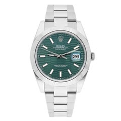 Rolex Datejust 41 Steel Green Motif Index Dial Mens Oyster Watch Unworn 126300