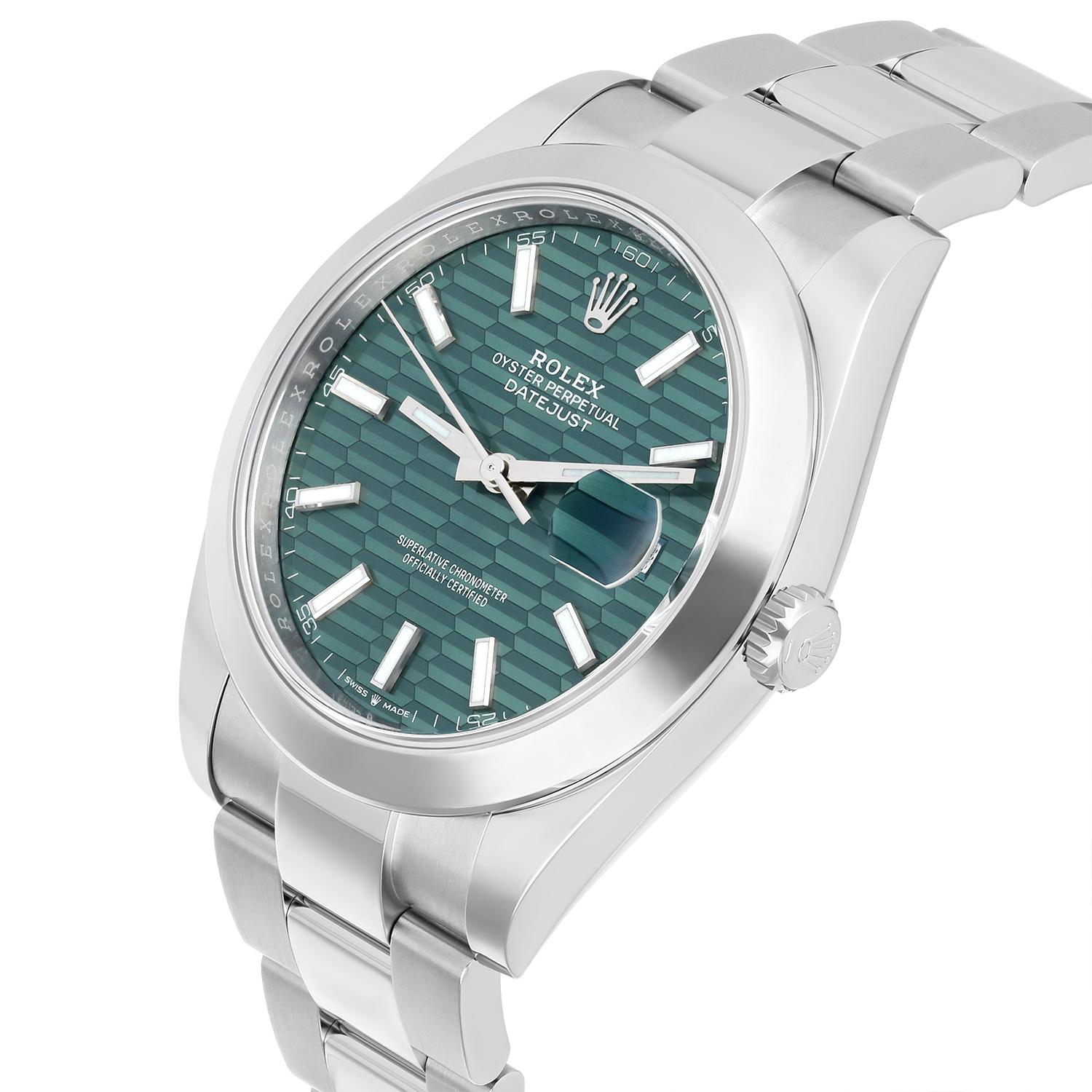 Rolex Datejust 41 Stahl grün Motiv Index Zifferblatt Herren Oyster Uhr ungetragen 126300 (Moderne)