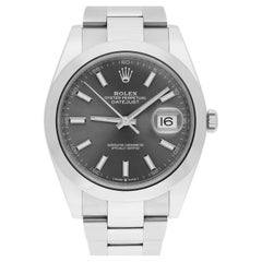 Used Rolex Datejust 41 Steel Grey Index Dial Mens Oyster Watch Complete 126300