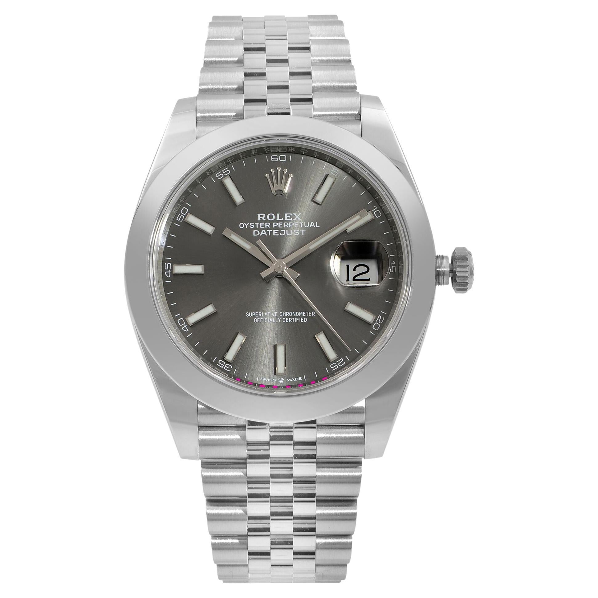 Rolex Datejust 41 Steel Rhodium Index Dial Smooth Jubilee Automatic Watch 126300 For Sale