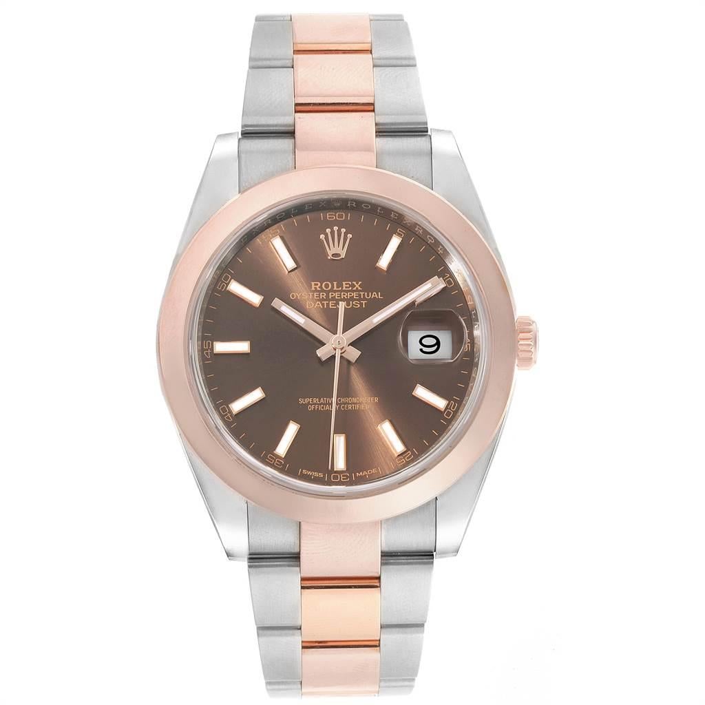 Rolex Datejust 41 Steel Rose Gold Brown Dial Men’s Watch 126301 Box Card In Excellent Condition In Atlanta, GA