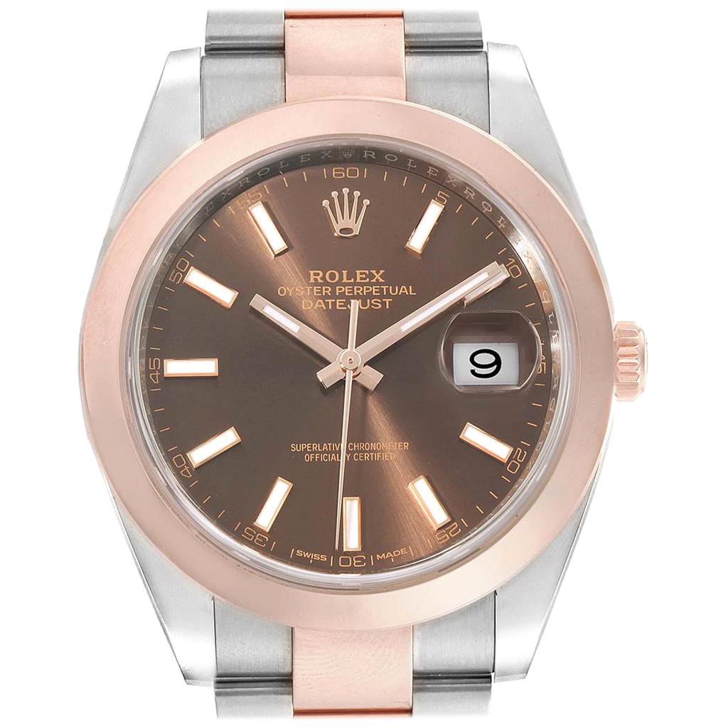 Rolex Datejust 41 Steel Rose Gold Brown Dial Men’s Watch 126301 Box Card
