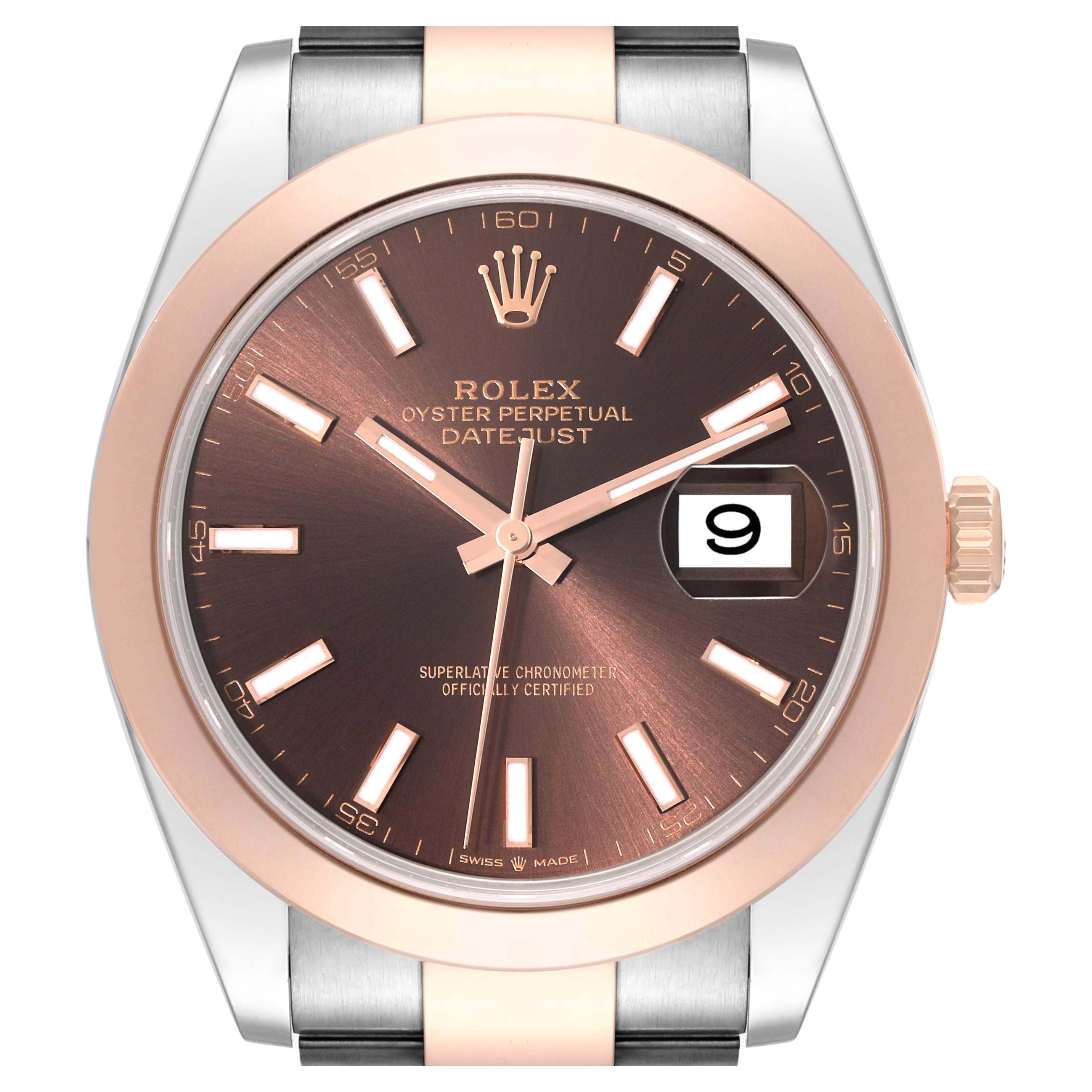 Rolex Datejust 41 Steel Rose Gold Brown Dial Mens Watch 126301 Box Card For Sale