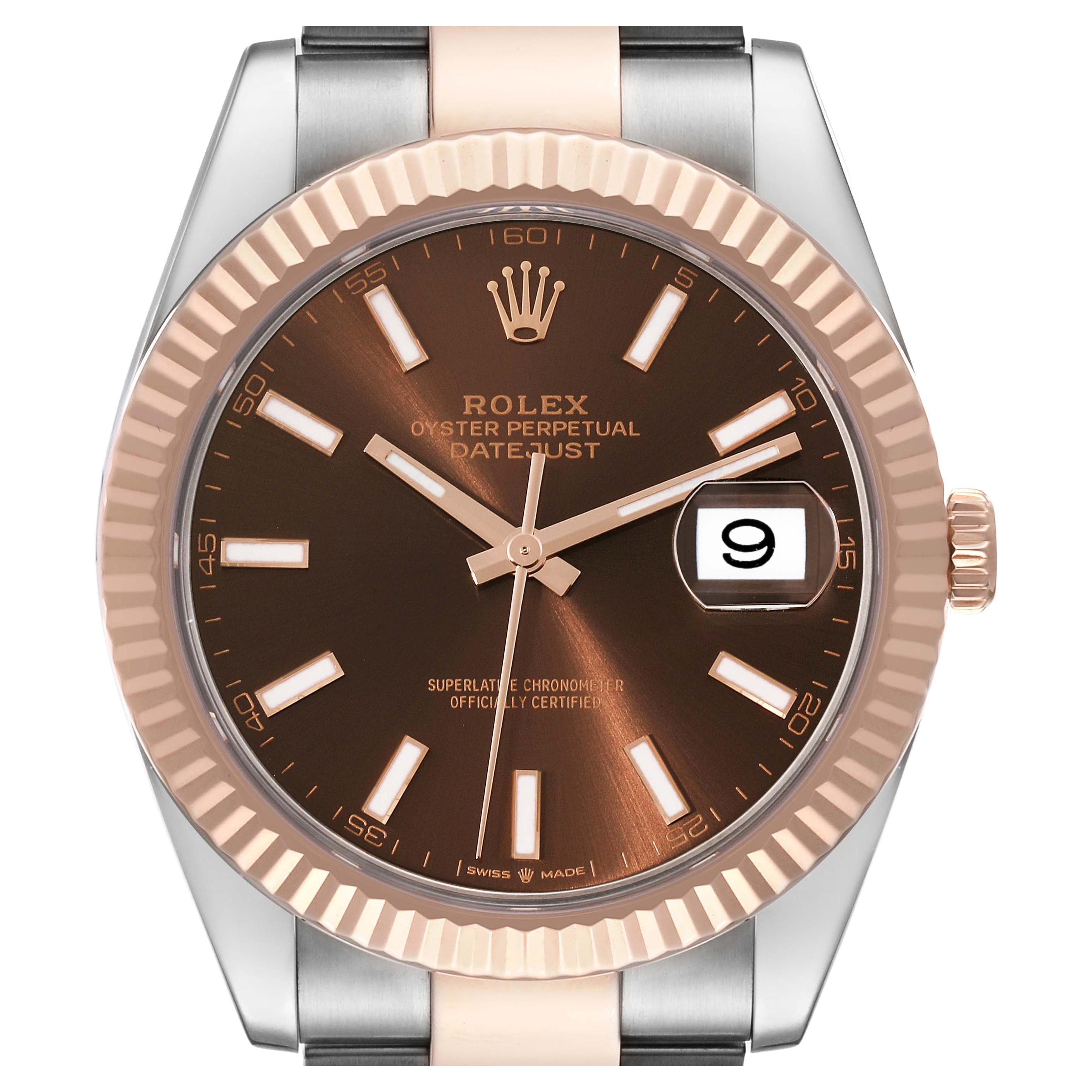 Rolex Datejust 41 Steel Rose Gold Chocolate Dial Mens Watch 126331 Box Card
