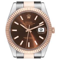 Rolex Datejust 41 Steel Rose Gold Chocolate Dial Mens Watch 126331 Box Card
