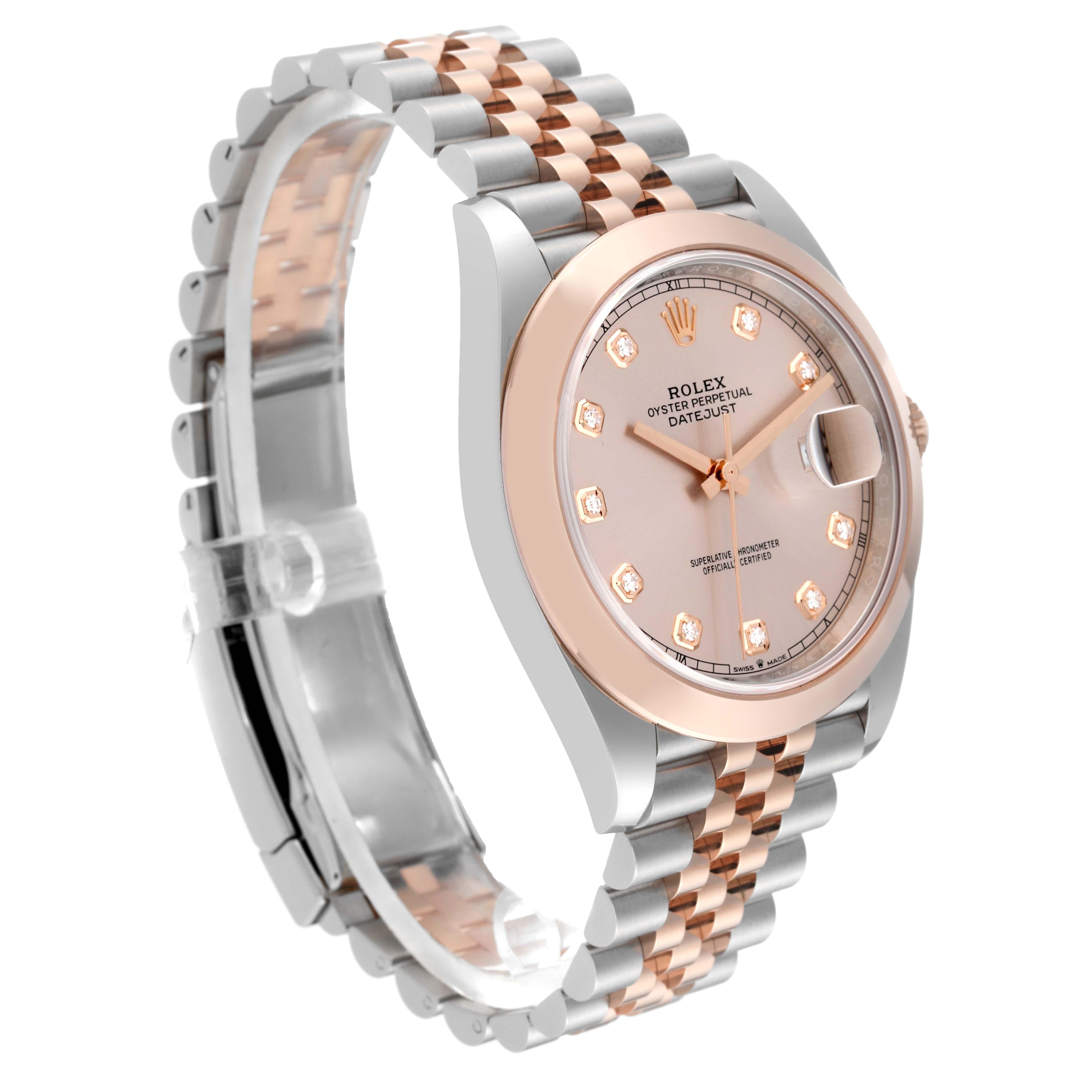 Rolex Datejust 41 Steel Rose Gold Diamond Dial Mens Watch 126301 Box Card For Sale 6