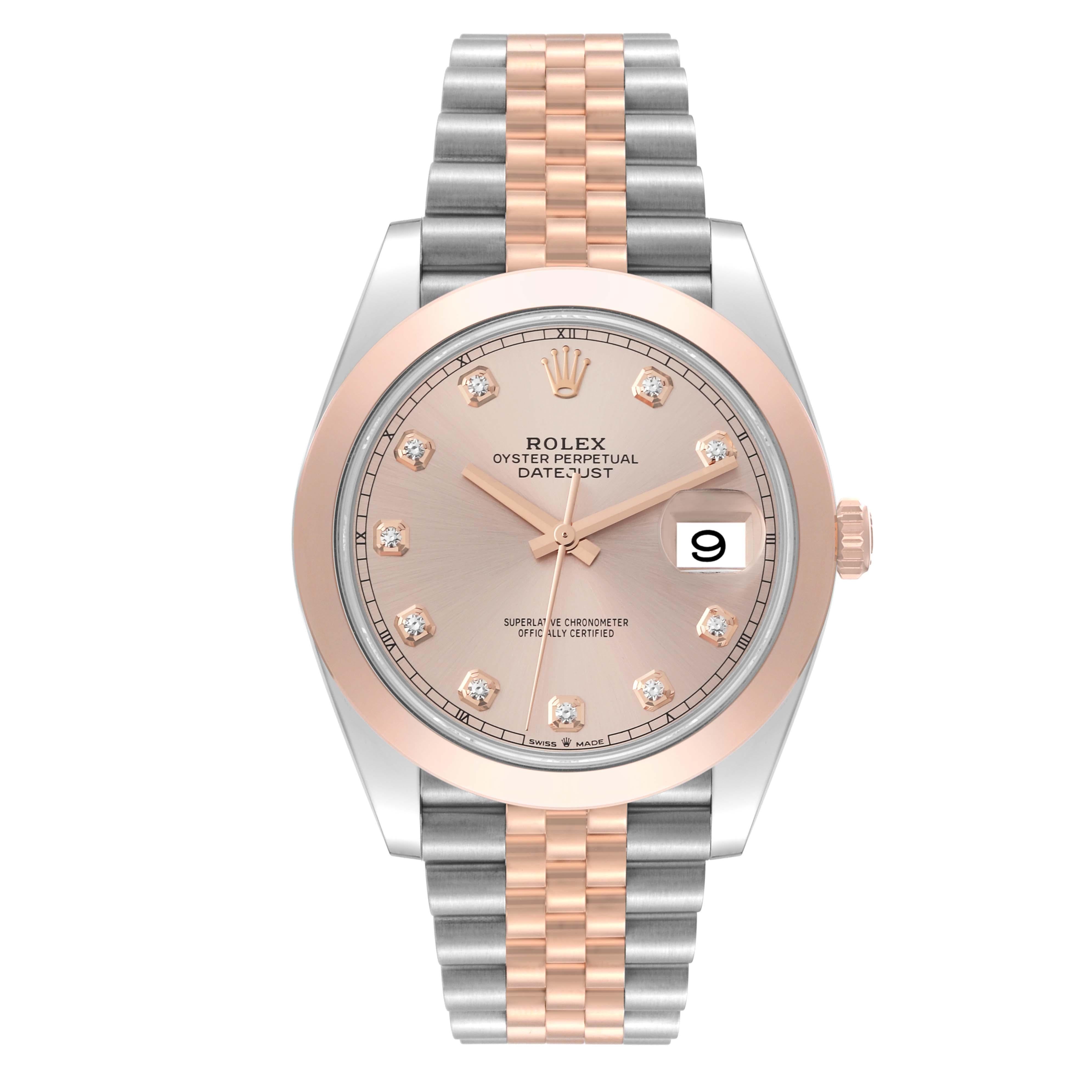 Rolex Datejust 41 Steel Rose Gold Diamond Dial Mens Watch 126301 Box Card For Sale 2