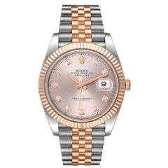 Rolex Datejust 41 Steel Rose Gold Diamond Dial Mens Watch 126331 Box Card