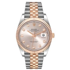 Rolex Datejust 41 Steel Rose Gold Diamond Dial Mens Watch 126331 Box Card