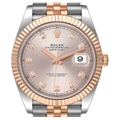 Rolex Datejust 41 Steel Rose Gold Diamond Dial Mens Watch 126331 Box Card