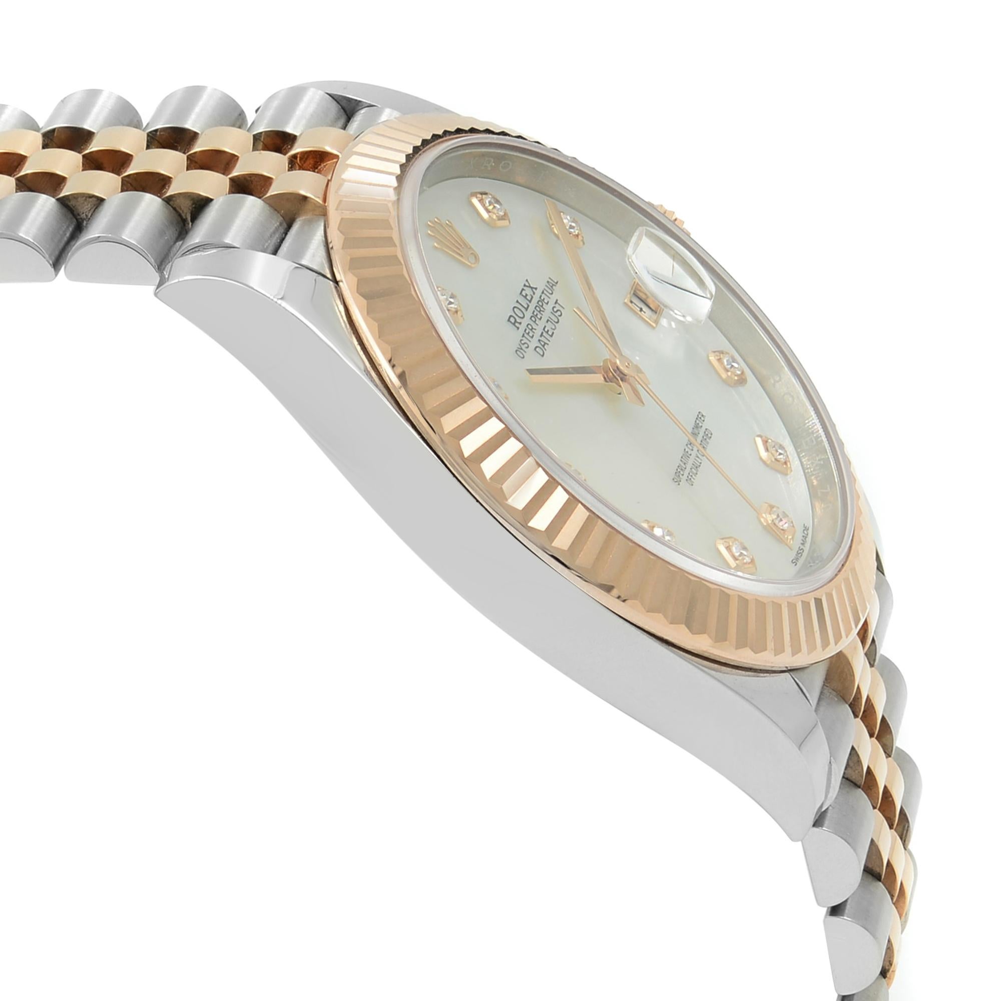 Rolex Datejust 41 Steel Rose Gold MOP Diamond Dial Automatic Mens Watch 126331 In New Condition For Sale In New York, NY