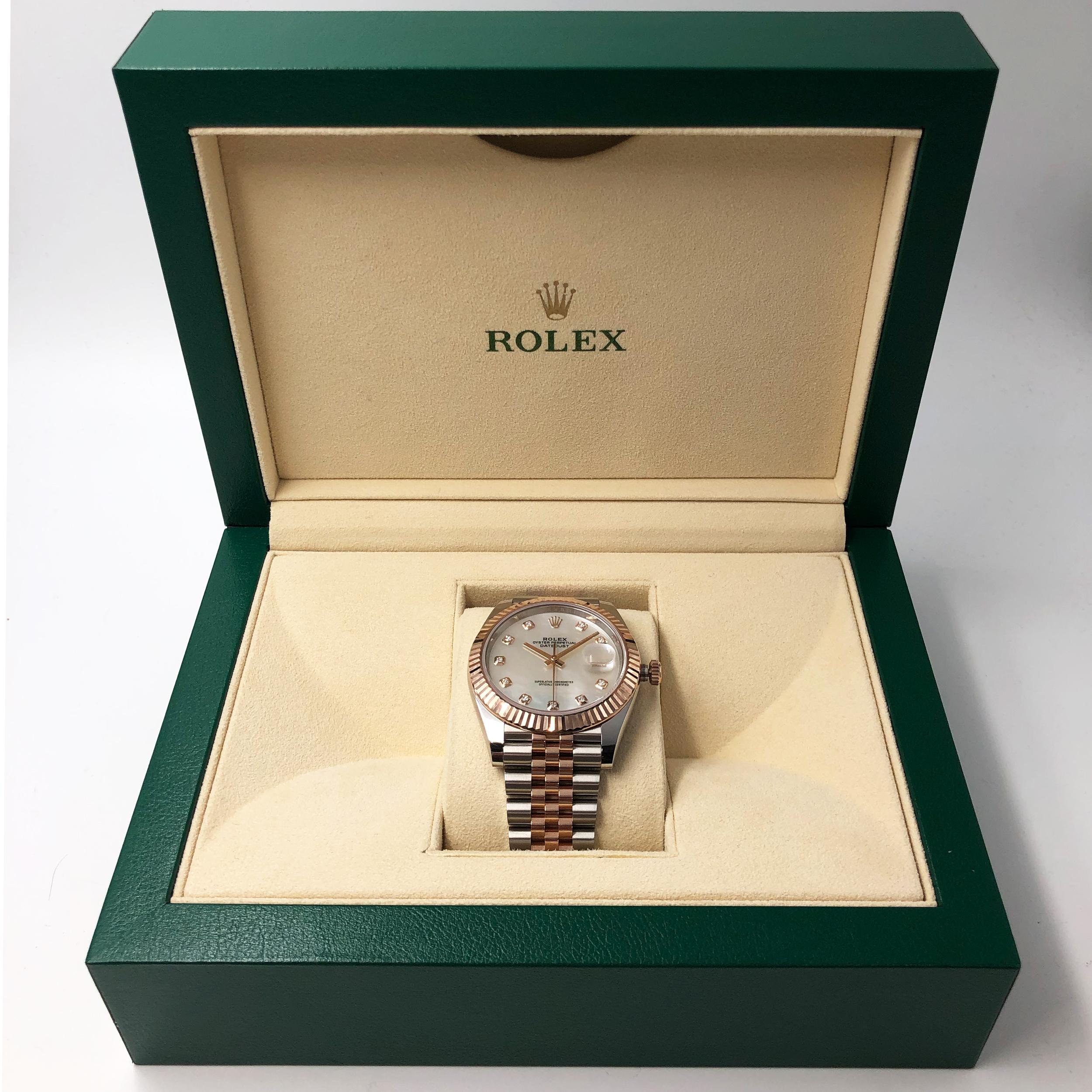 Rolex Montre Datejust 41 automatique pour hommes en acier, or rose, avec cadran MOP et diamants 126331 en vente 2
