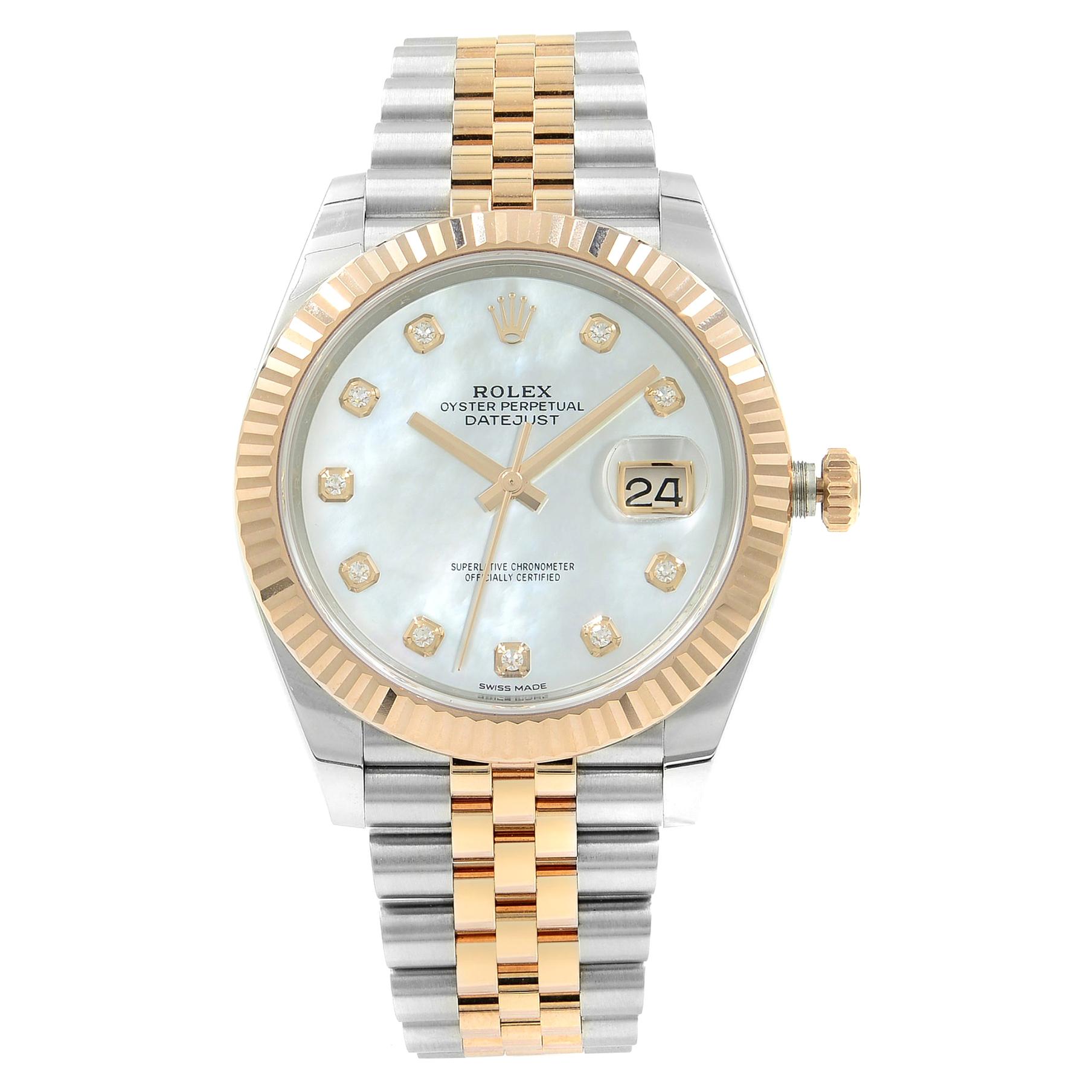 Rolex Datejust 41 Steel Rose Gold MOP Diamond Dial Automatic Men's Watch 126331