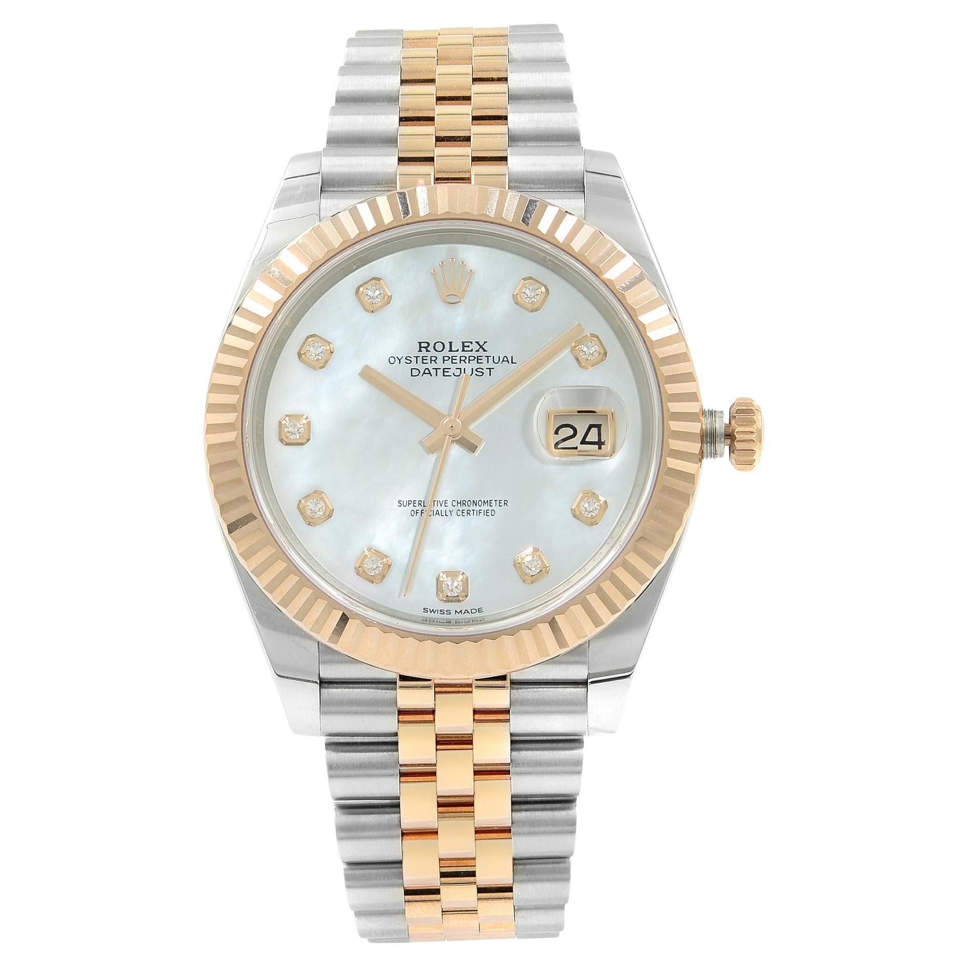 Rolex Datejust 41 Steel Rose Gold MOP Diamond Dial Automatic Mens Watch 126331 For Sale