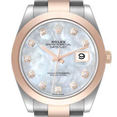Rolex Datejust 41 Steel Rose Gold Mother of Pearl Diamond Dial Mens Watch 126301