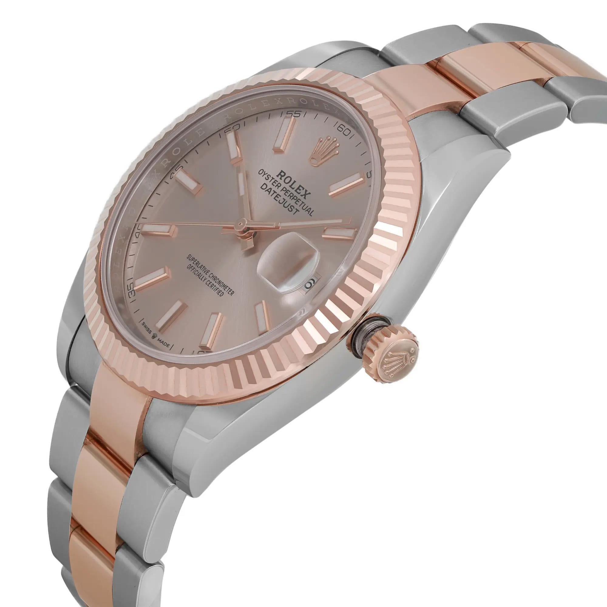 Rolex Datejust 41 Steel Rose Gold Sundust Index Dial Automatic Mens Watch 126331 In New Condition For Sale In New York, NY