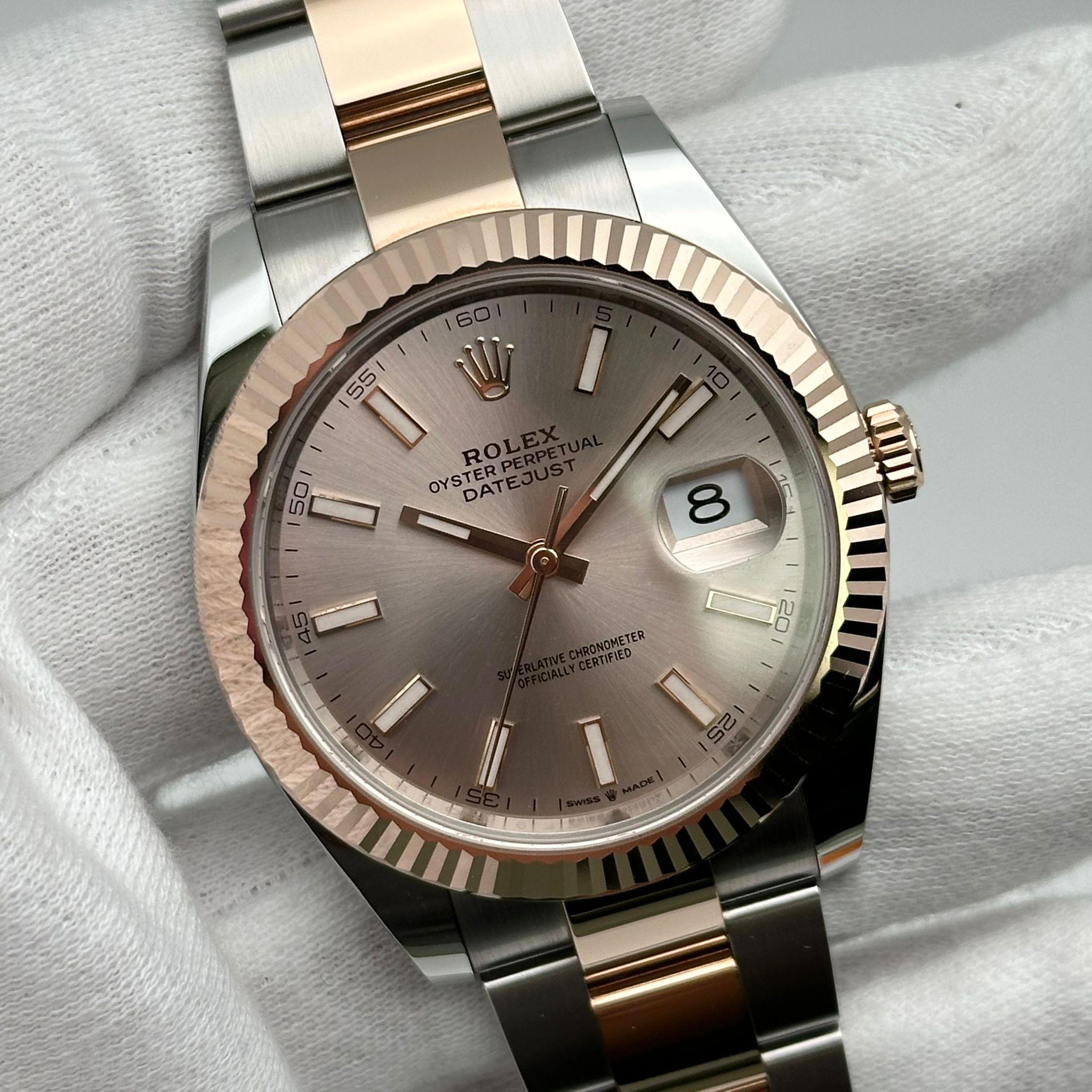 Rolex Datejust 41 Steel Rose Gold Sundust Index Dial Automatic Mens Watch 126331 For Sale 1
