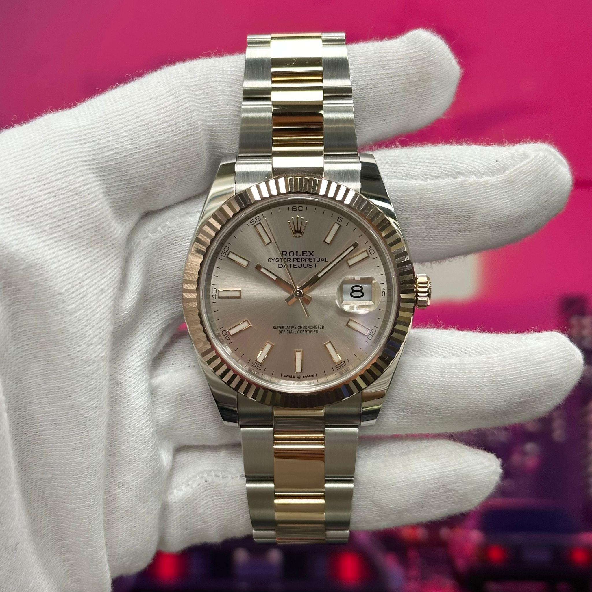 Rolex Datejust 41 Steel Rose Gold Sundust Index Dial Automatic Mens Watch 126331 For Sale 2