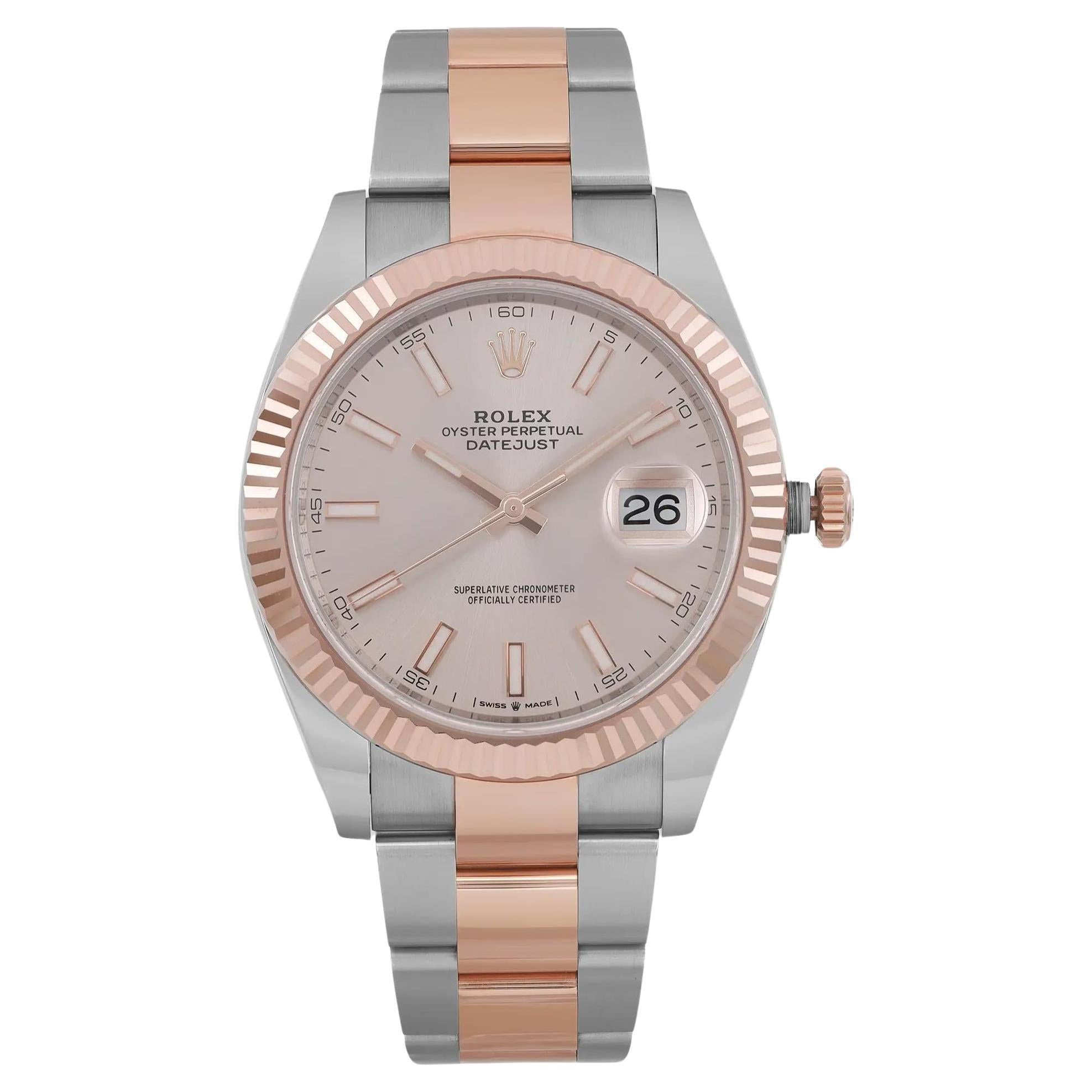 Rolex Datejust 41 Steel Rose Gold Sundust Index Dial Automatic Mens Watch 126331 For Sale