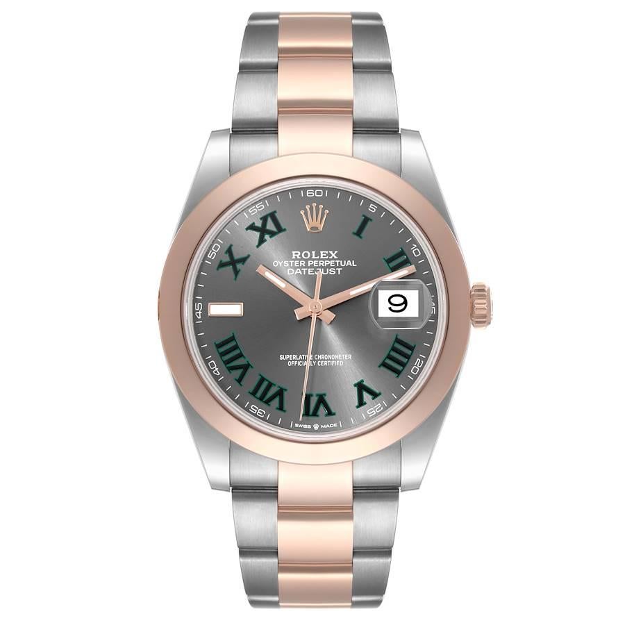 Rolex Datejust 41 Steel Rose Gold Wimbledon Dial Mens Watch 126301 Box Card. Officially certified chronometer self-winding movement. Stainless steel and 18K everose gold case 41.0 mm in diameter. Rolex logo on a crown. 18K rose gold smooth domed