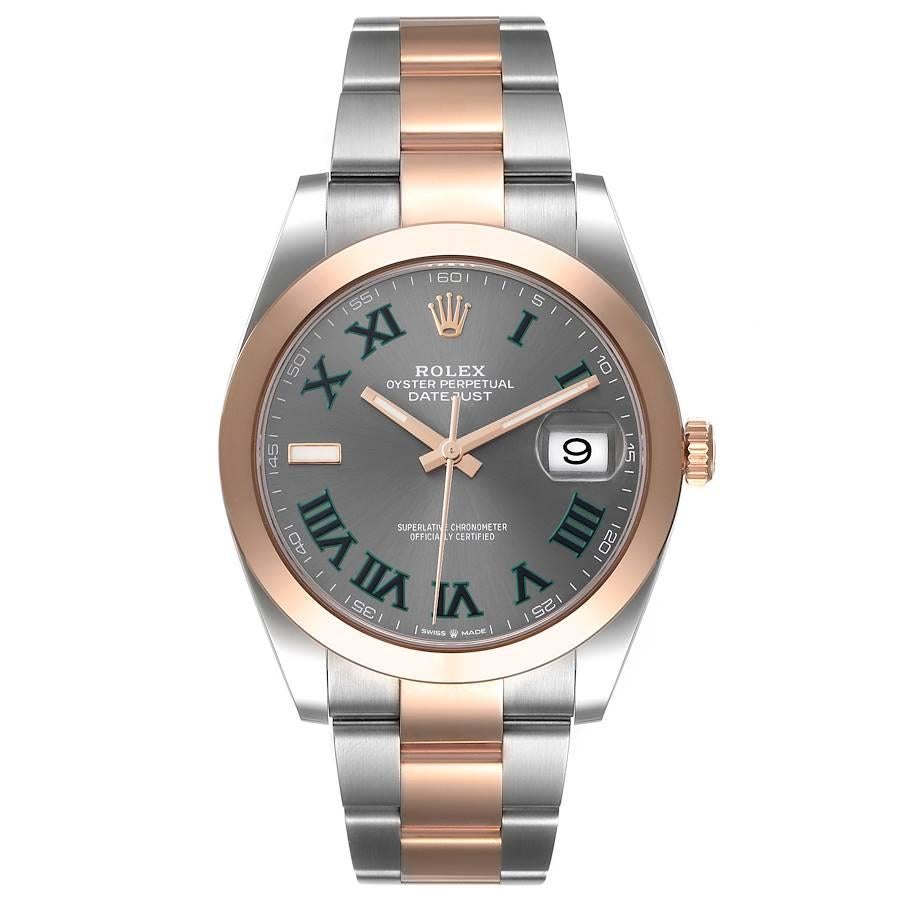 Rolex Datejust 41 Stahl Rose Gold Wimbledon Zifferblatt Herrenuhr 126301 Ungetragen. Offiziell zertifiziertes Chronometerwerk mit automatischem Aufzug. Gehäuse aus Edelstahl und 18 Karat Everosegold mit einem Durchmesser von 41,0 mm. Rolex Logo auf