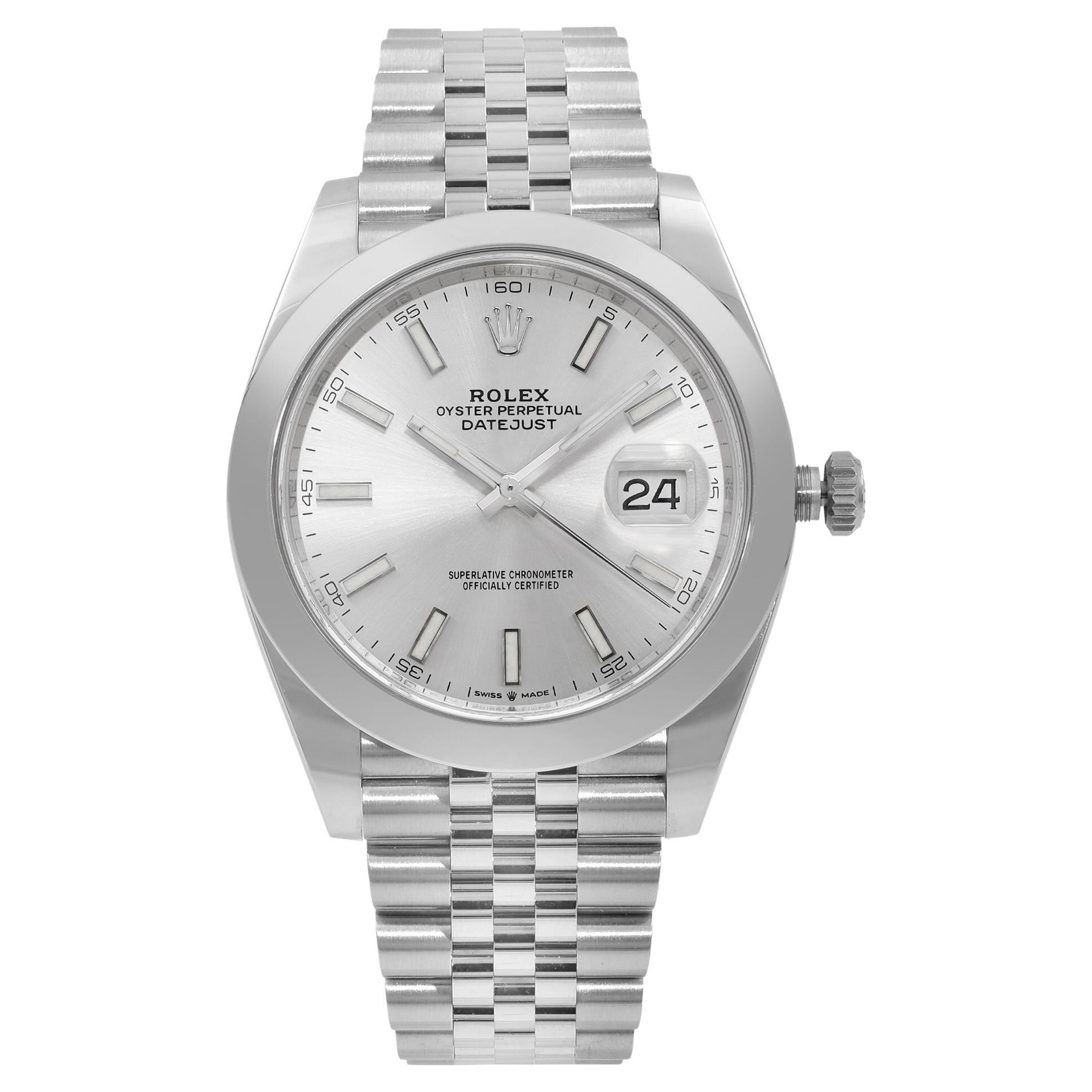 Rolex Datejust 41 Steel Smooth Bezel Silver Index Dial Automatic Watch 126300 For Sale