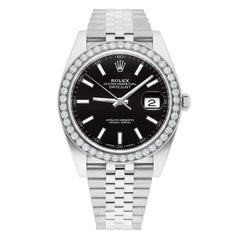 Rolex Datejust 41 Steel Watch Black Index Dial Diamonds Mens Jubilee Band 126300