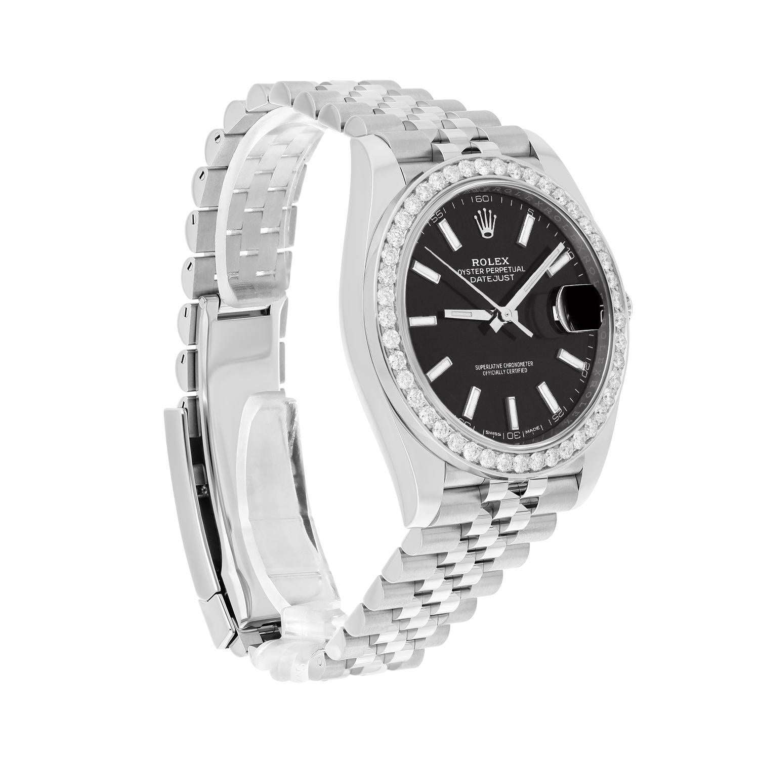 Men's Rolex Datejust 41 Steel Watch Black Index Dial Diamonds Mens Jubilee Band 126300 For Sale