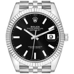 Rolex Datejust 41 Steel White Gold Black Dial Mens Watch 126334 Box Card