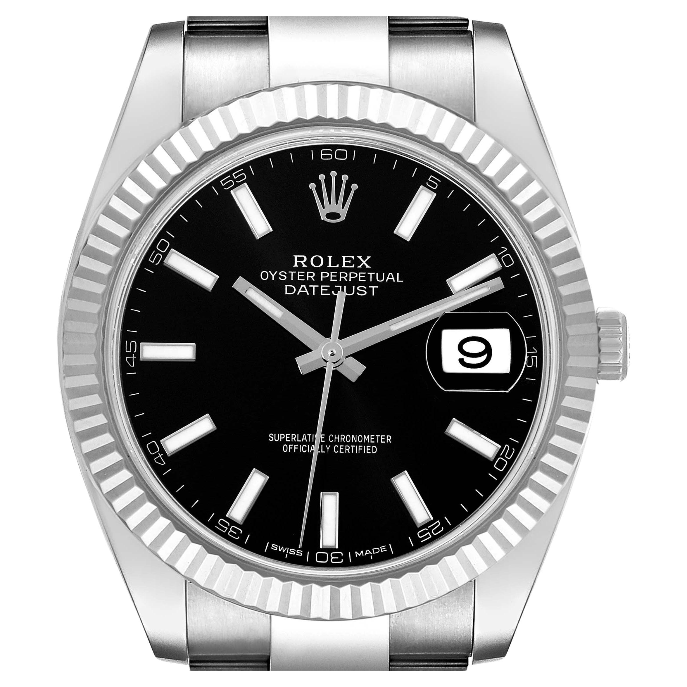 Rolex Datejust 41 Steel White Gold Black Dial Mens Watch 126334 Box Card