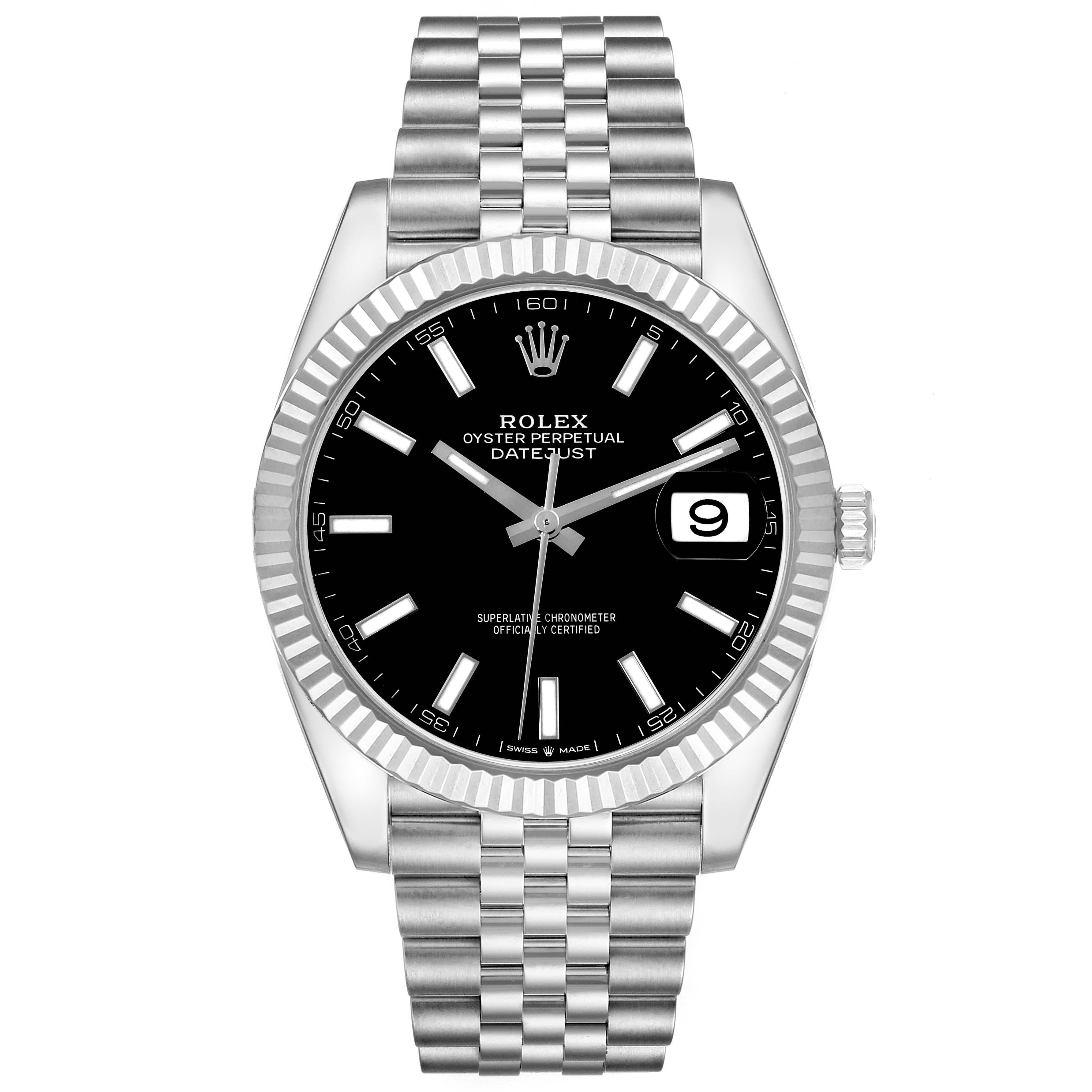 Rolex Datejust 41 Steel White Gold Black Dial Mens Watch 126334 In Excellent Condition In Atlanta, GA