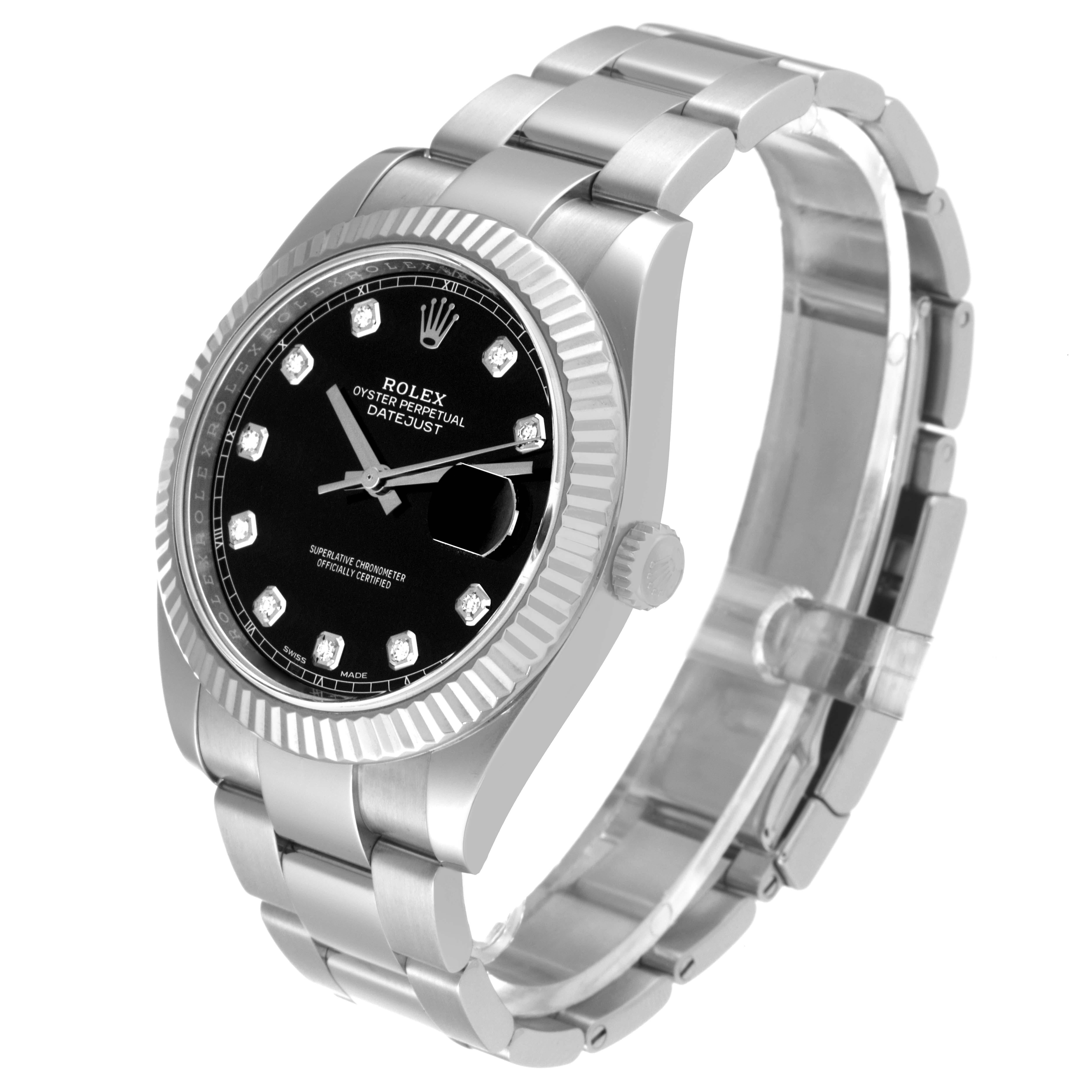 Men's Rolex Datejust 41 Steel White Gold Black Diamond Dial Mens Watch 126334 Box Card