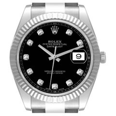 Rolex Datejust 41 Steel White Gold Black Diamond Dial Mens Watch 126334 Box Card