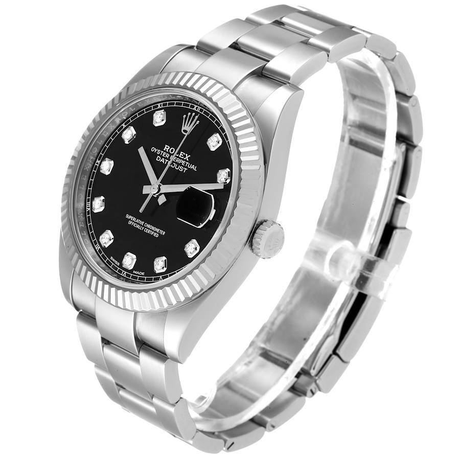 Men's Rolex Datejust 41 Steel White Gold Black Diamond Dial Mens Watch 126334